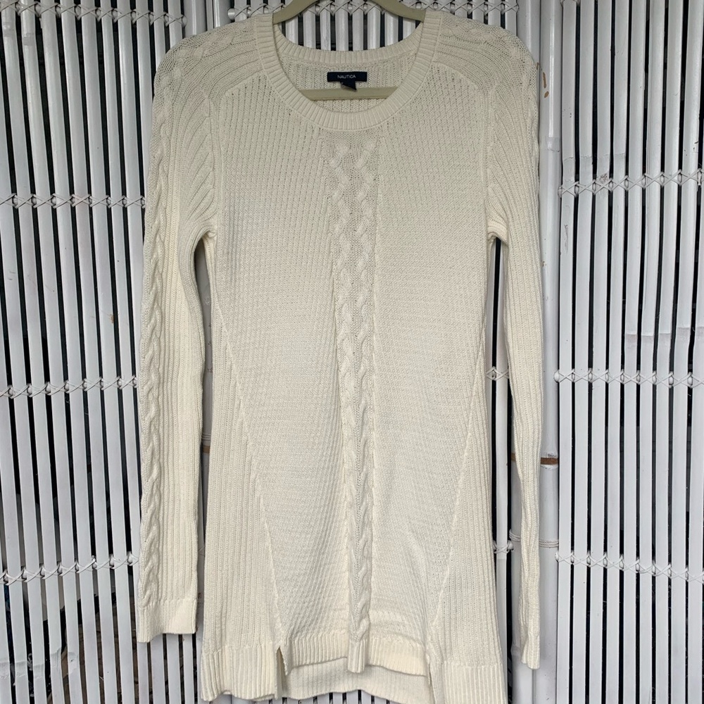 Nautica Cream Ribbed Tunic Sweater